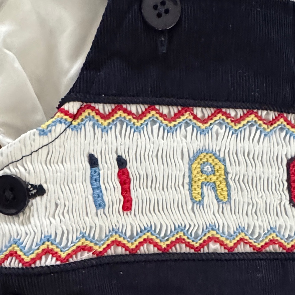 Rachel Riley New With Tags ABC Smocked Overall Set Navy - Picture 7 of 15
